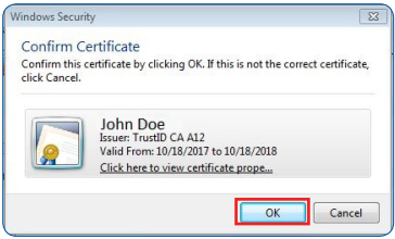 Windows Security window Confirm Certificate