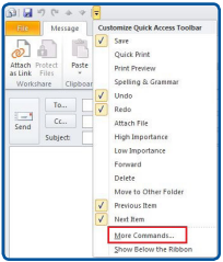 Outlook Customer Quick Access ToolBar More Commands menu item Highlighted