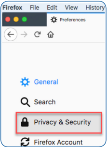 Preferences menu with Privacy and security selected