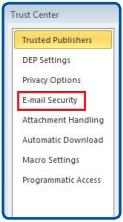 Outlook Trust Center: Select Email security