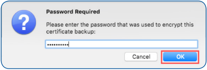 Enter Password window Ok button is highlighted