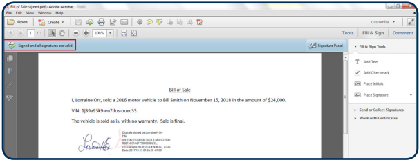 Highlighted box over text stating all signatures are valid
