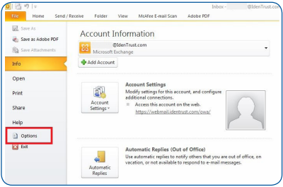 Account Information Window Options Highlighted