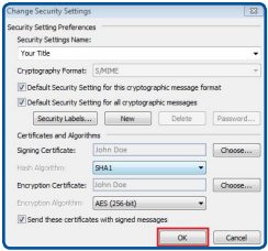 Outlook Change Security Settings: Click ok