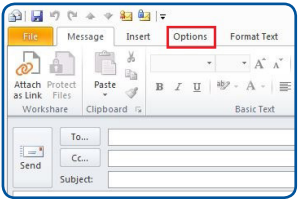 Outlook Options menu highlighted