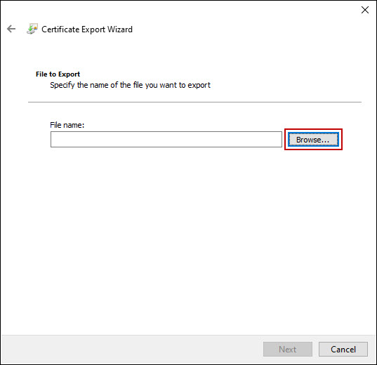 Certificate Export Wizard: Save to file