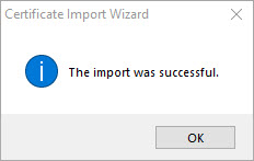 Successful Certificate Import Wizard