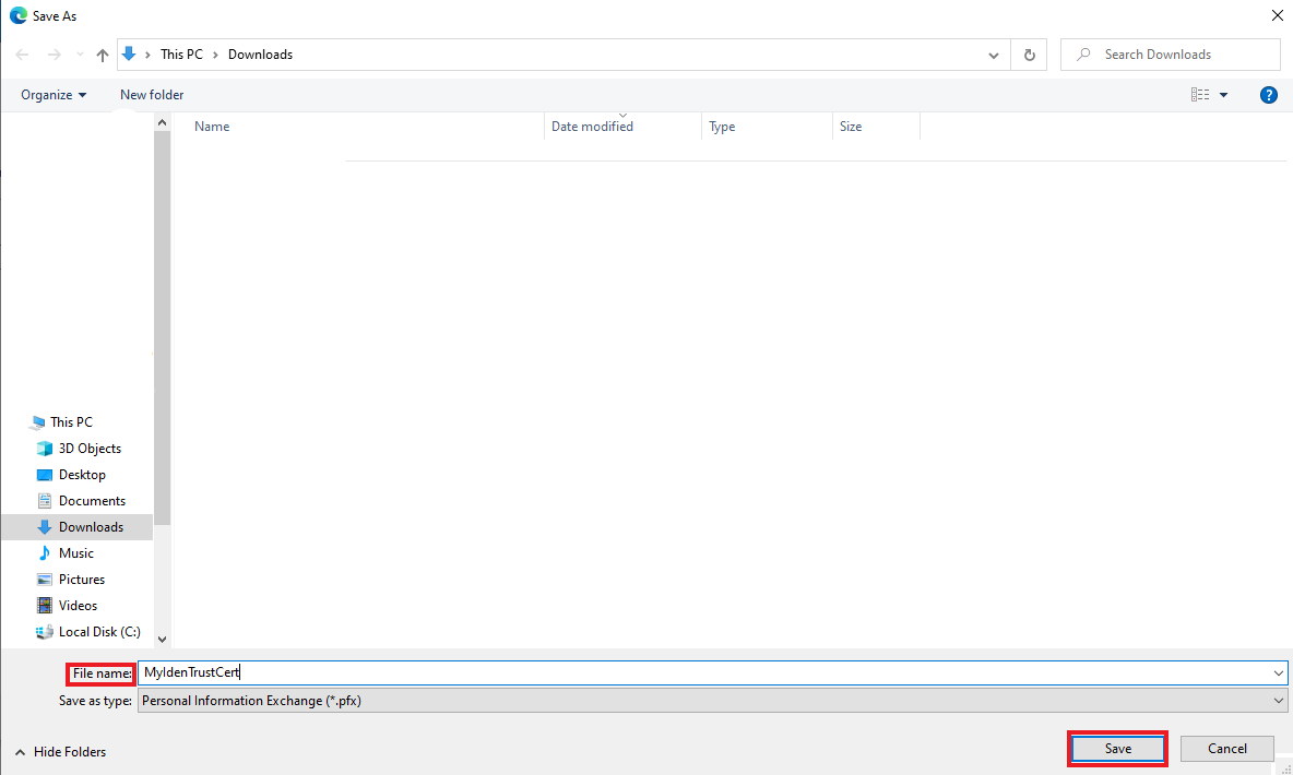 Type in name of file and click save