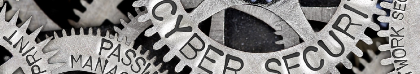 Gears with engraven words like cyber security