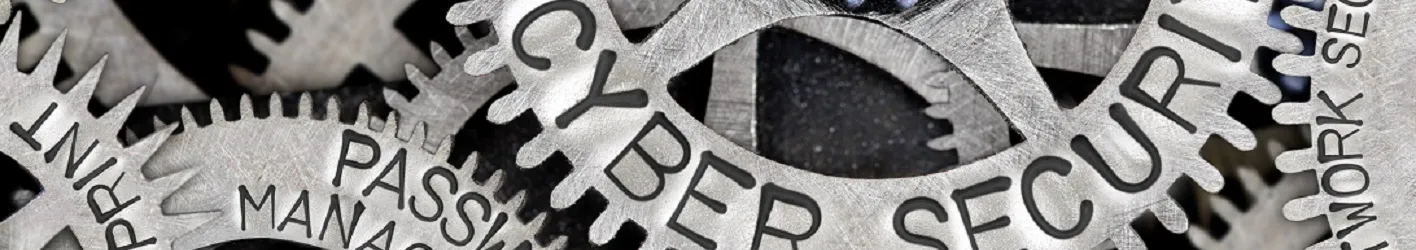 Gears with engraven words like cyber security