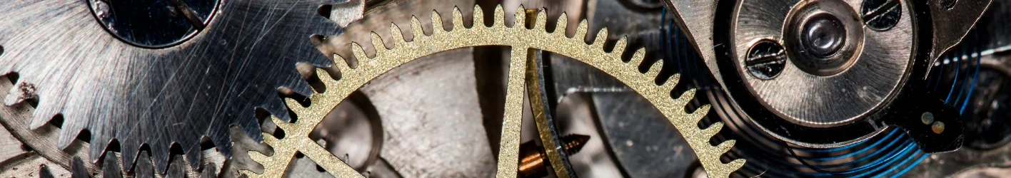 Picture of gears working together. One is gold colored.
