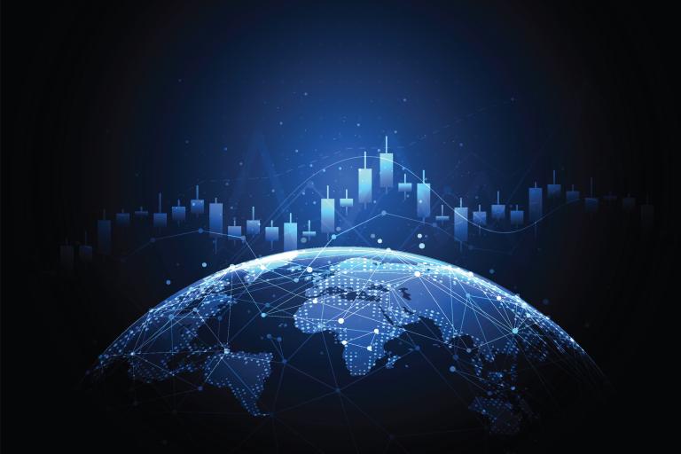 Image of globe with digital code on the horizon