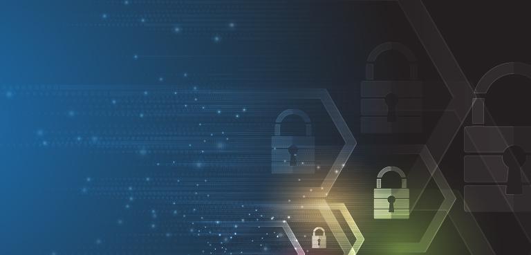 Abstract blue and yellow gradient image with security locks