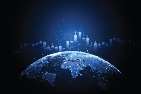 Image of globe with digital code on the horizon