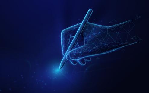 hand and stylus signing a digital document