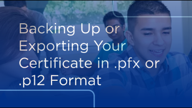 Backing up or exporting your certificate in .pfx or .p12 format with background of people meeting together